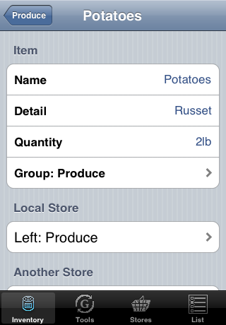 inventory detail view
