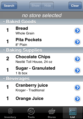 shopping list sorted by group