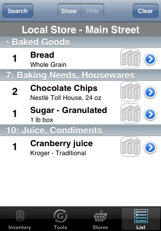 shopping list with completed items hidden