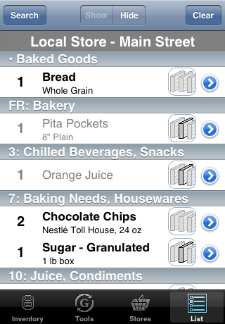 shopping list with completed items showing