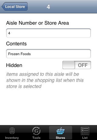 aisle edit screen